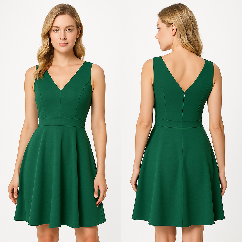 Grace Karin Green VNeck Waistband Back Zipper Sleeveless Fit And Flare Dress XXL